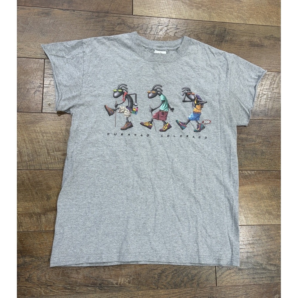 Vintage Y2k Joe Kokopelli Durango, Colorado Hiking Graphic Tee Grey Medium 2002‎